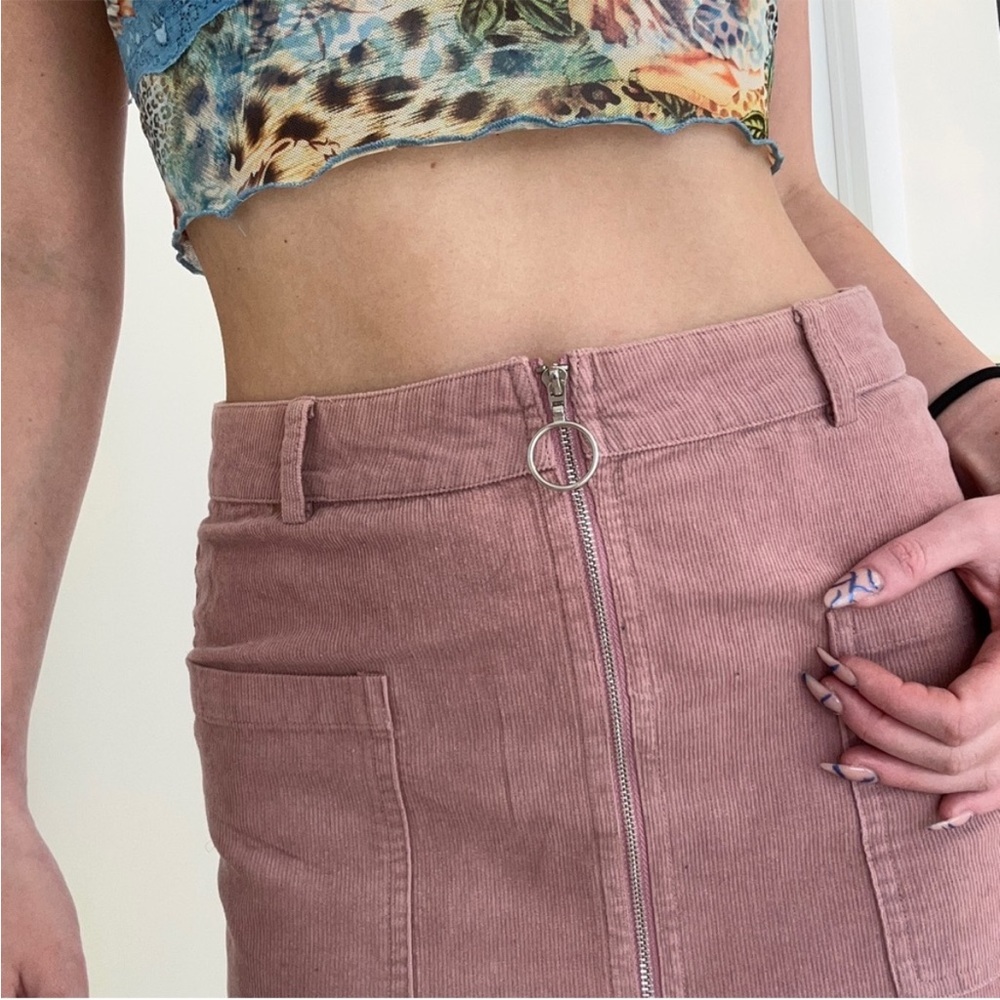 Mindy Mauve Corduroy Front Zip Mini Skirt